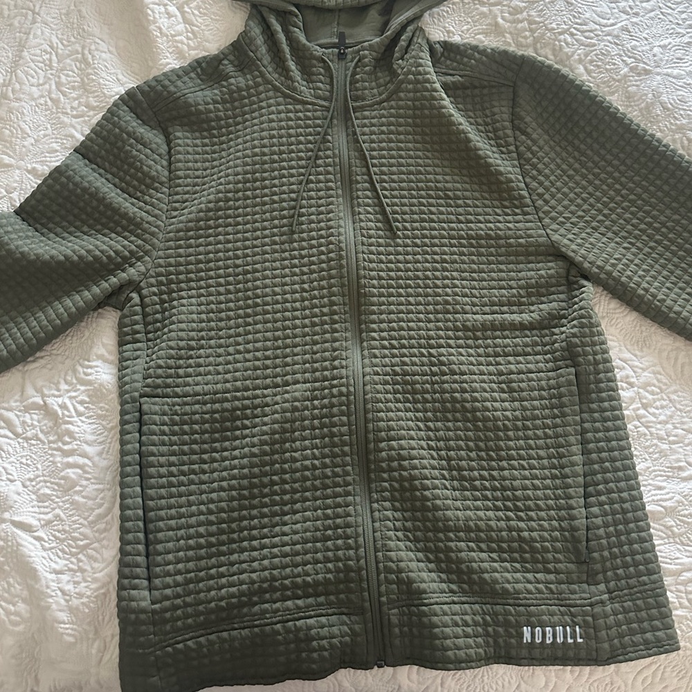 NOBULL Men's Green Quilted Zip-Up Sweater